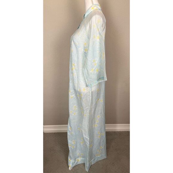 Vintage Lane Bryant Tall Sheer Nightgown Blue Yellow Zip Up - Picture 3 of 8